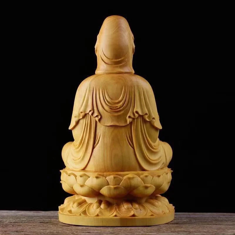 Spiritual Abacus Natural Cypress Buddha Statue