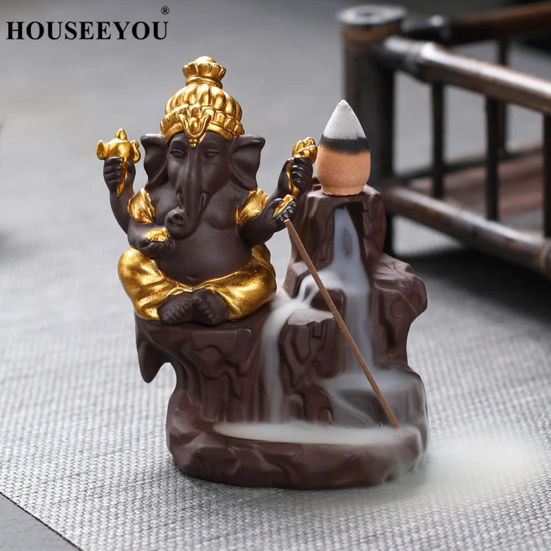 Spiritual Abacus Ganesha Backflow Incense Burner – Ceramic Waterfall Aromatherapy Censer for Zen Decor & Meditation Spaces