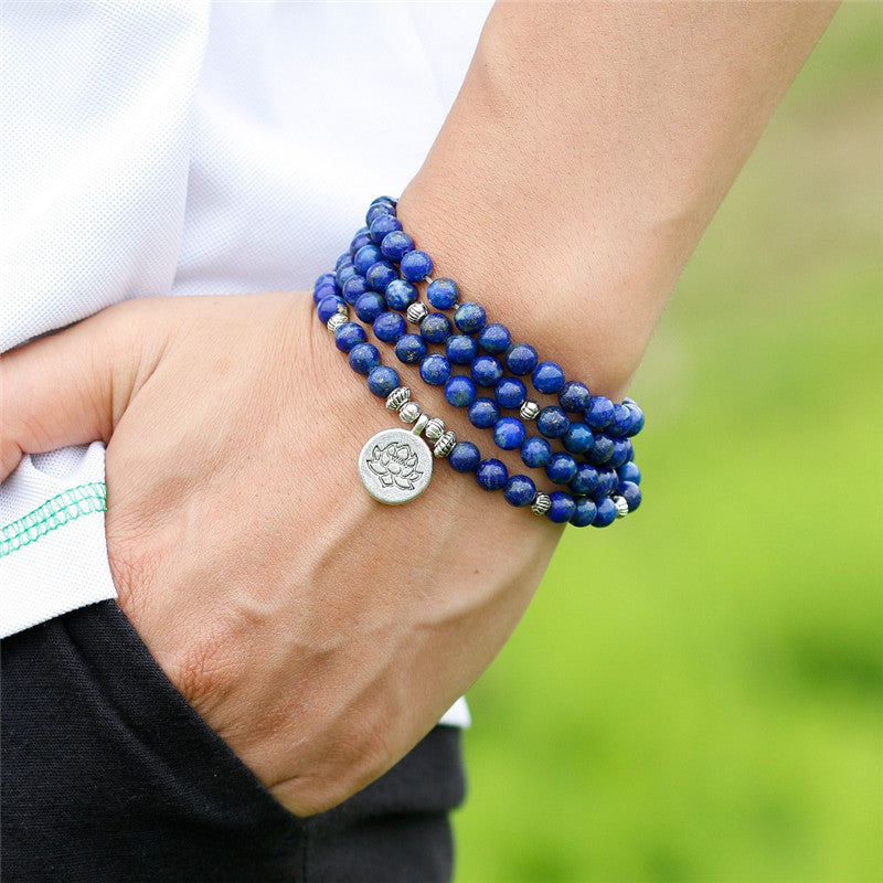 Spiritual Abacus™ Lapis Lazuli Crystal Lotus OM Bracelet – Inner Peace & Intuition Yoga Jewelry