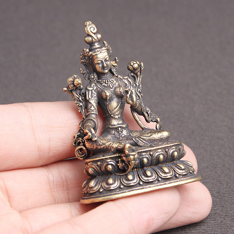 Spiritual Abacus Brass Antique Green Tara Buddha Statue Decoration