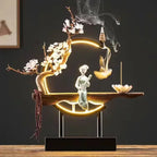 Spiritual Abacus LED Lotus Girl Backflow Incense Burner – USB Ceramic Circle Design with Stick & Cone Holder for Home & Office