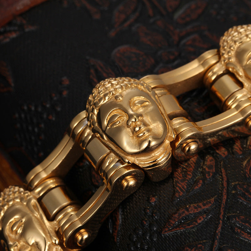 Spiritual Abacus Titanium Gold Buddha Bike Chain Bracelet for Men