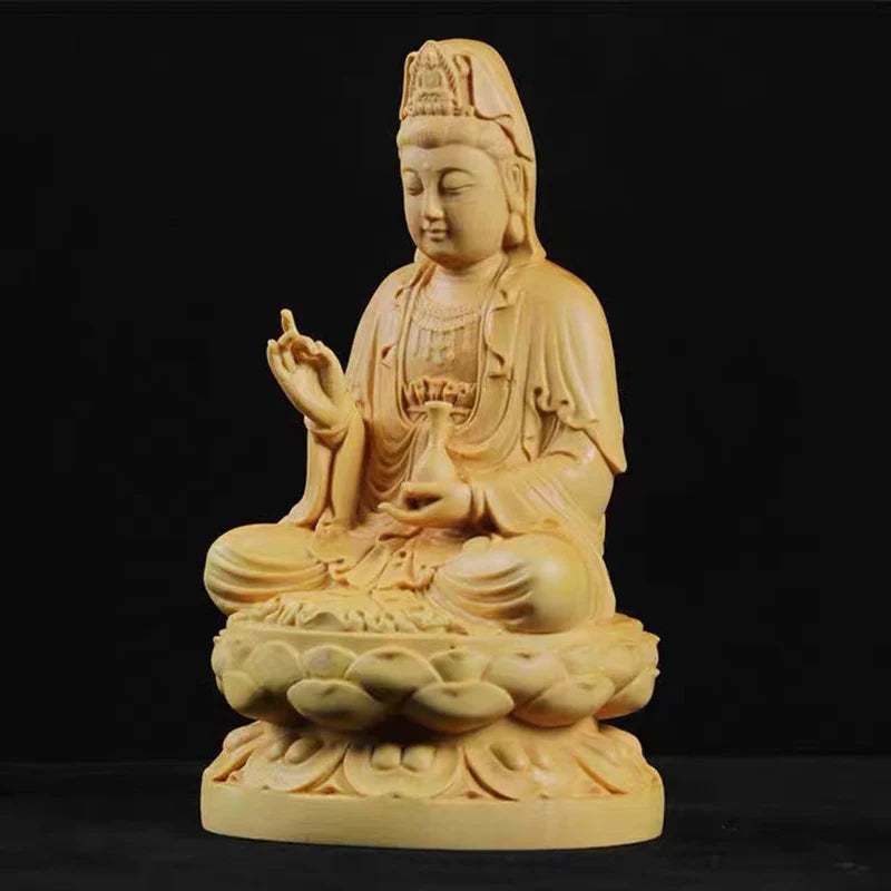 Spiritual Abacus Natural Cypress Buddha Statue