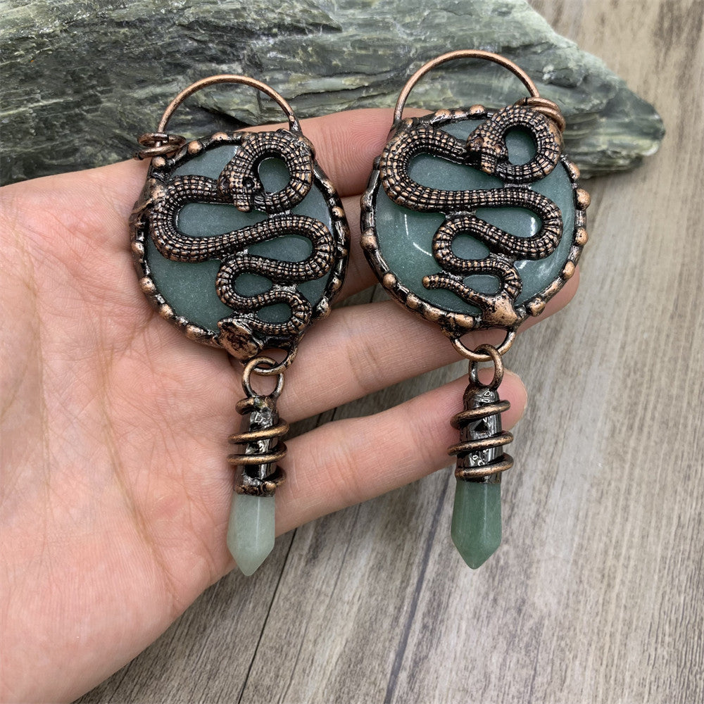 Spiritual Abacus Natural Crystal Vintage Green Aventurine Dragon Snake Pendant