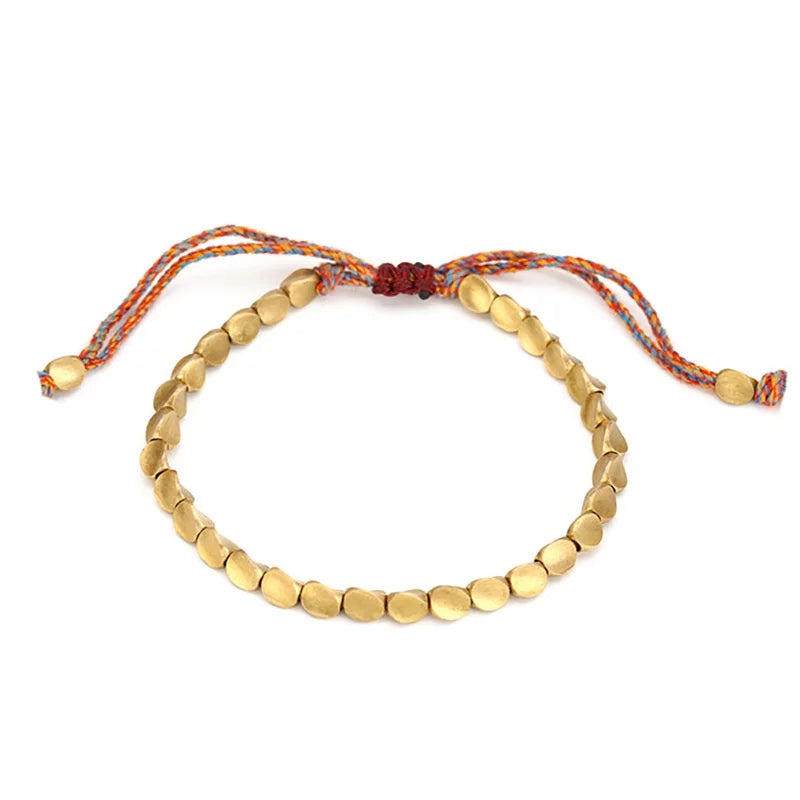 Spiritual Abacus Handmade Tibetan Copper Bead Bracelet – Adjustable Braided Rope Bracelet for Men & Women, Boho Vintage Jewelry Gift