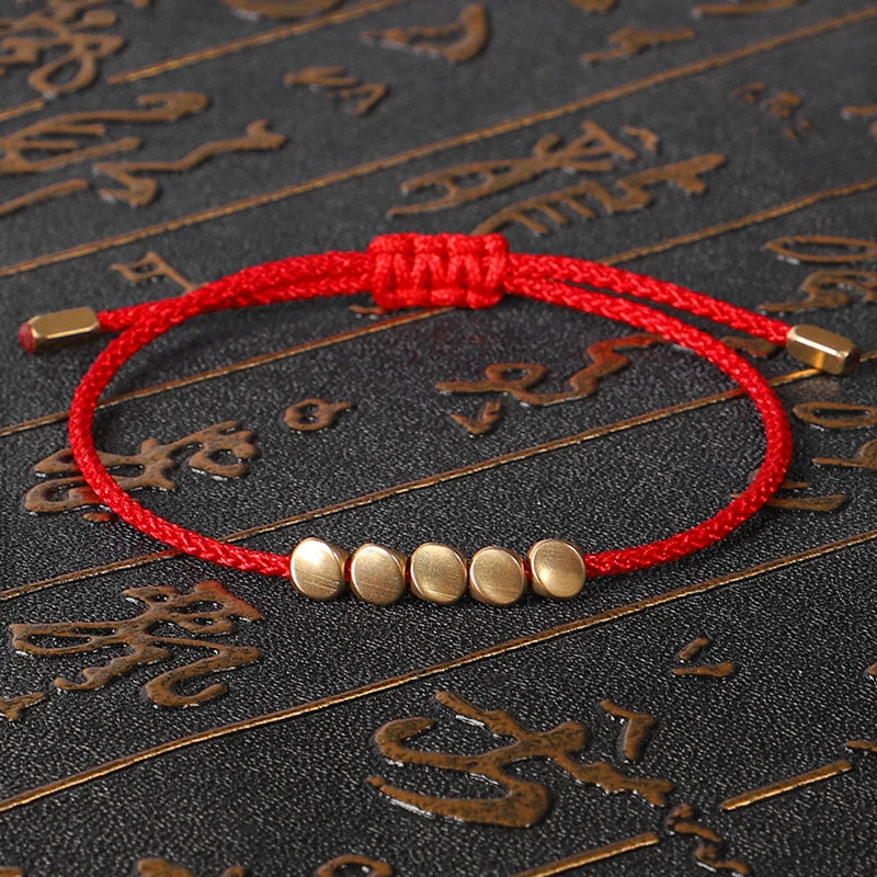 Spiritual Abacus Handmade Tibetan Copper Bead Bracelet – Adjustable Braided Rope Bracelet for Men & Women, Boho Vintage Jewelry Gift