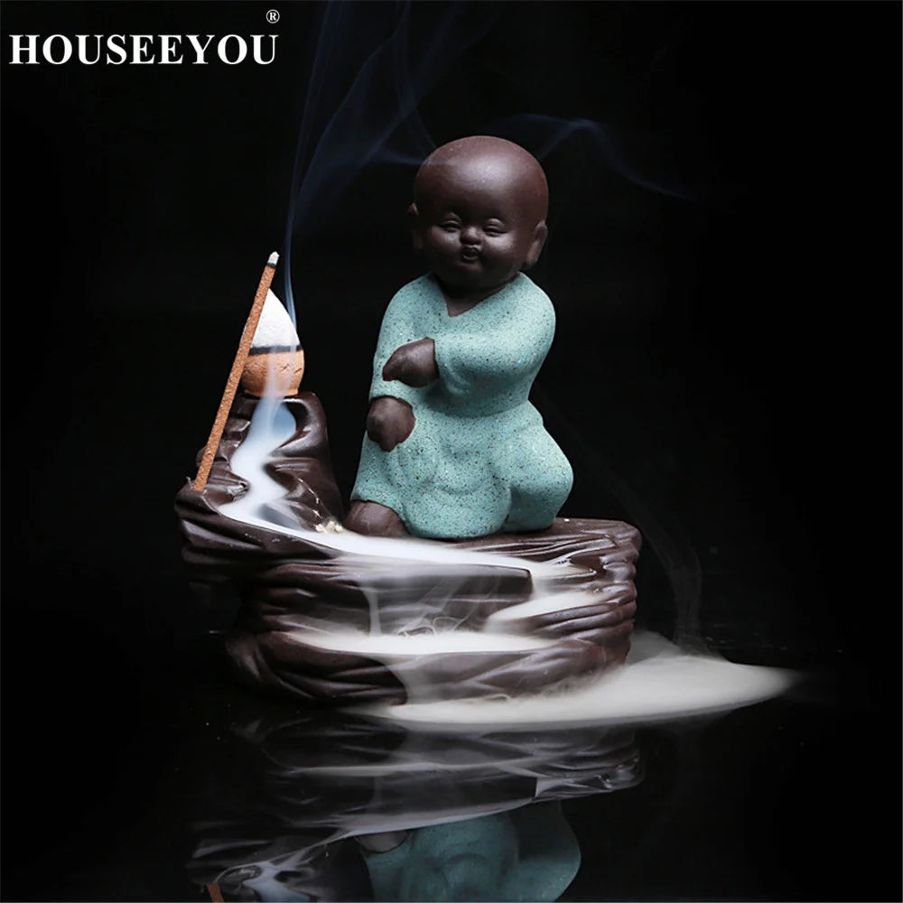 Spiritual Abacus Little Monk Backflow Incense Burner – Small Buddha Zen Aroma Censer for Home, Office, or Teahouse Decor