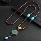 🐟 Handmade Nepalese Mala Necklace – Wood Beads with Horn Pendant Ethnic Buddhist Prayer Necklace for Men & Women – Spiritual Jewelry by Spiritual Abacus