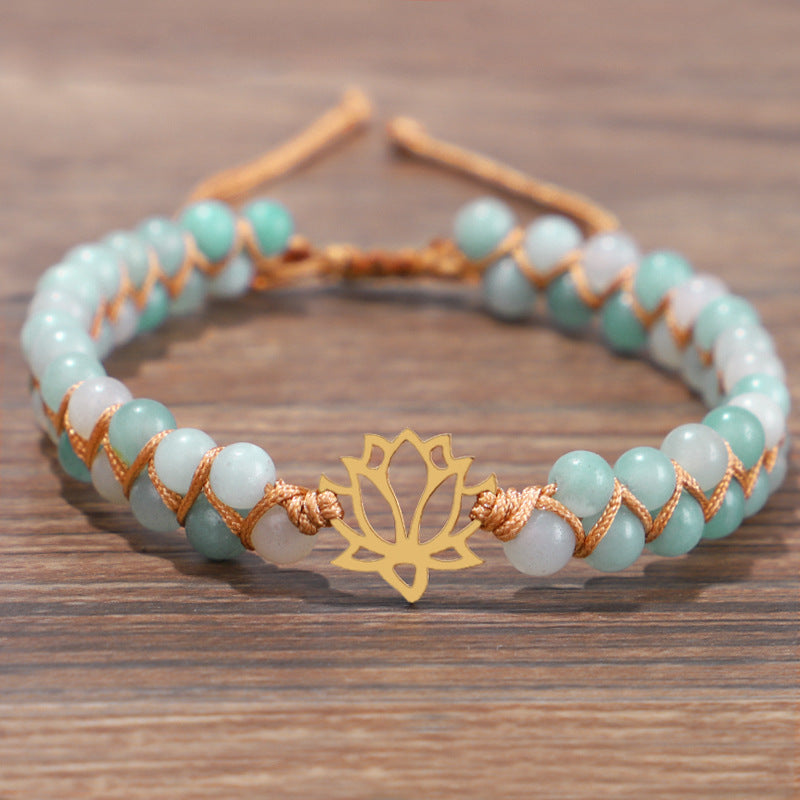 Spiritual Abacus Hand-Woven Double Layer Natural Stone Bracelet with Om & Lotus