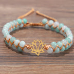 Spiritual Abacus Hand-Woven Double Layer Natural Stone Bracelet with Om & Lotus
