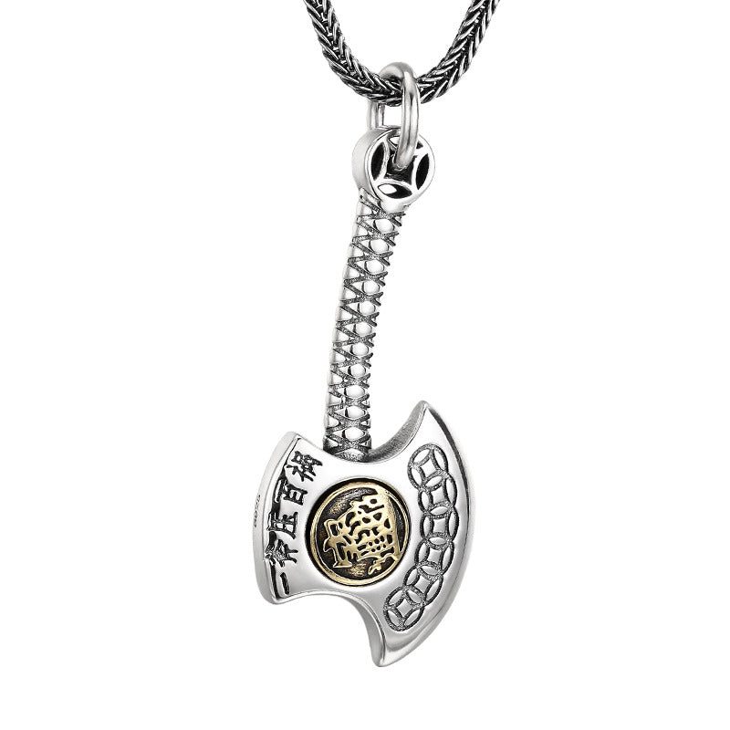 Spiritual Abacus 925 Sterling Silver Money Axe Pendant – Single Axe to Ward Off a Hundred Calamities