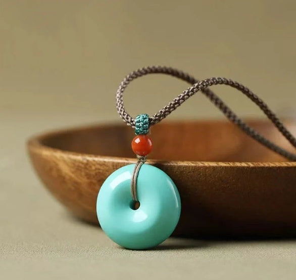 Spiritual Abacus High Porcelain Turquoise Bread Ring Safety Buckle Pendant