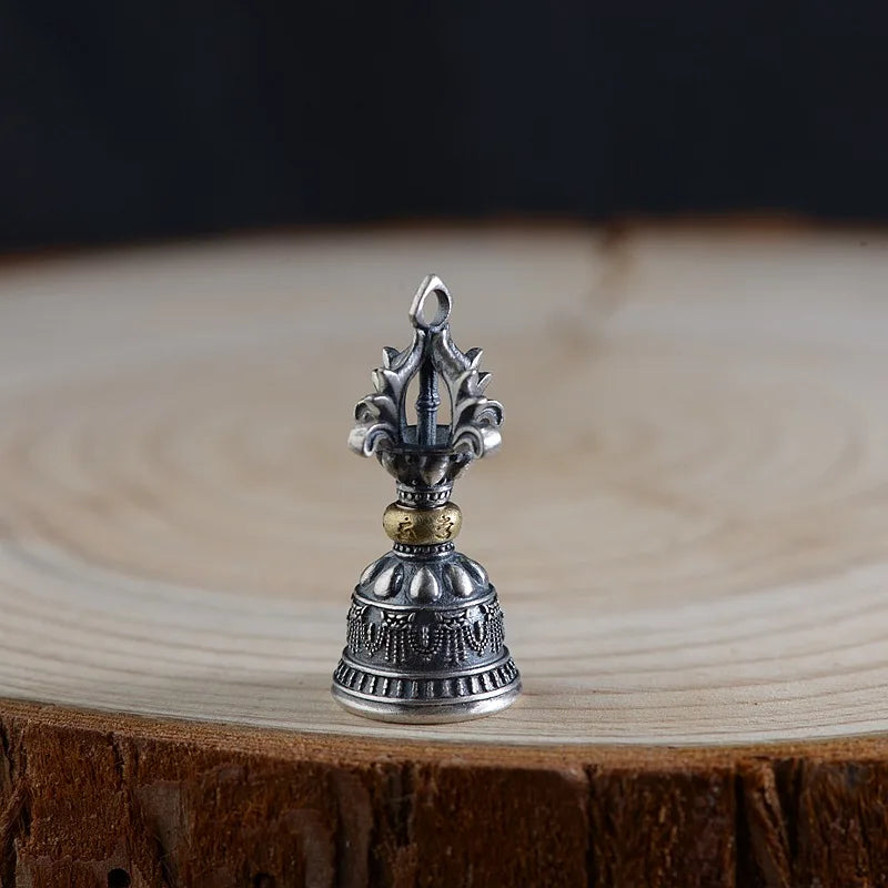 Spiritual Abacus 🕉️ S925 Pure Thai Silver Vajra & Bell Pendant – Ancient Buddhist Symbolism for Men