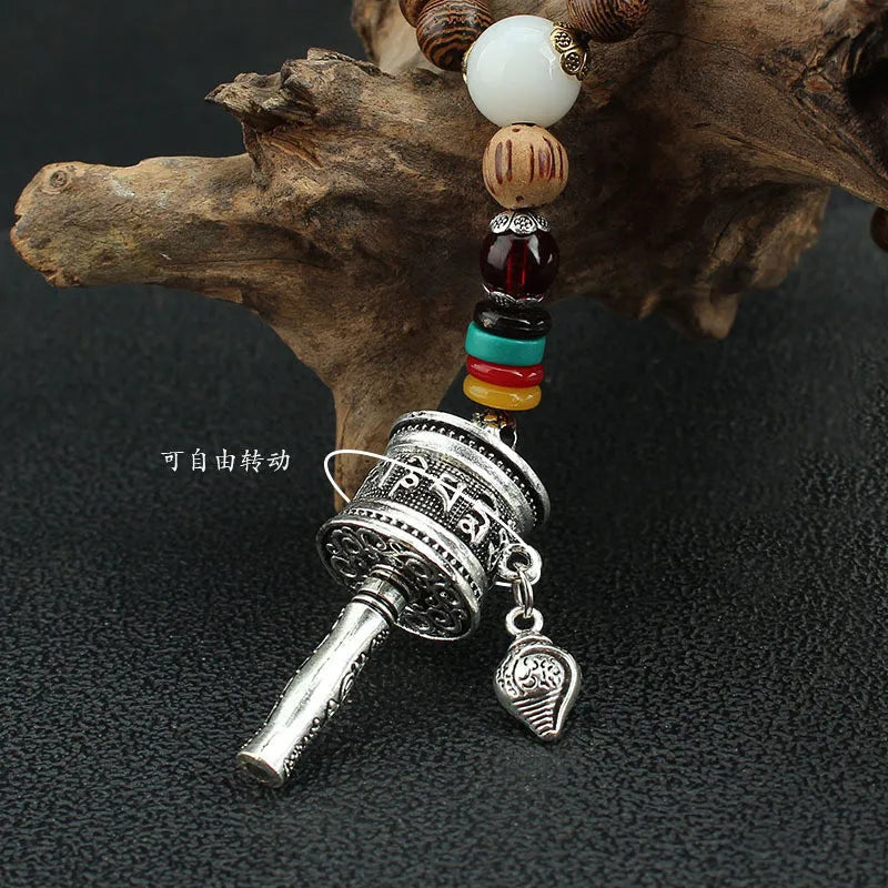 Spiritual Abacus Tibetan Wooden Mala Necklace – Six-Character Mantra Prayer Wheel Pendant for Men & Women