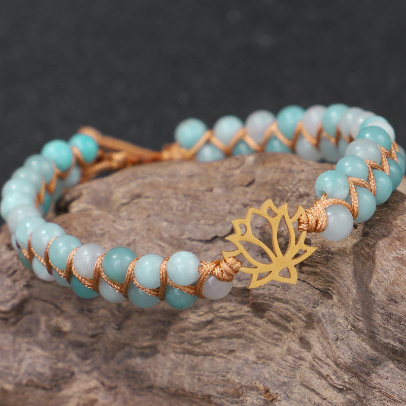 Spiritual Abacus Hand-Woven Double Layer Natural Stone Bracelet with Om & Lotus