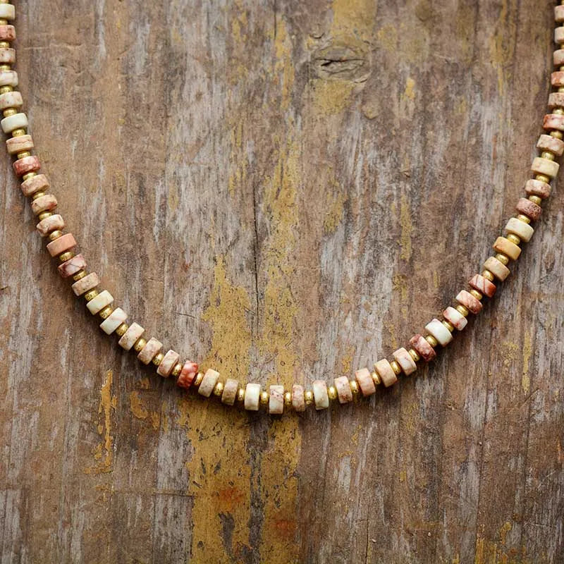 💎 Spiritual Abacus Natural Stone Beaded Choker – Minimalist Collar Necklace for Women