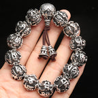 Spiritual Abacus Tibetan Silver Mantra Bracelet – Handmade Nepalese Heart Sutra & Six-Word Mantra Bead Bracelet