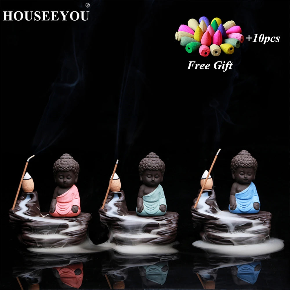 Spiritual Abacus Little Monk Backflow Incense Burner – Small Buddha Zen Aroma Censer for Home, Office, or Teahouse Decor
