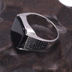Guaranteed 925 Sterling Silver Rings Antique Turkish Ring Jewellery for Men with Square Black Natural Stones Simple Design