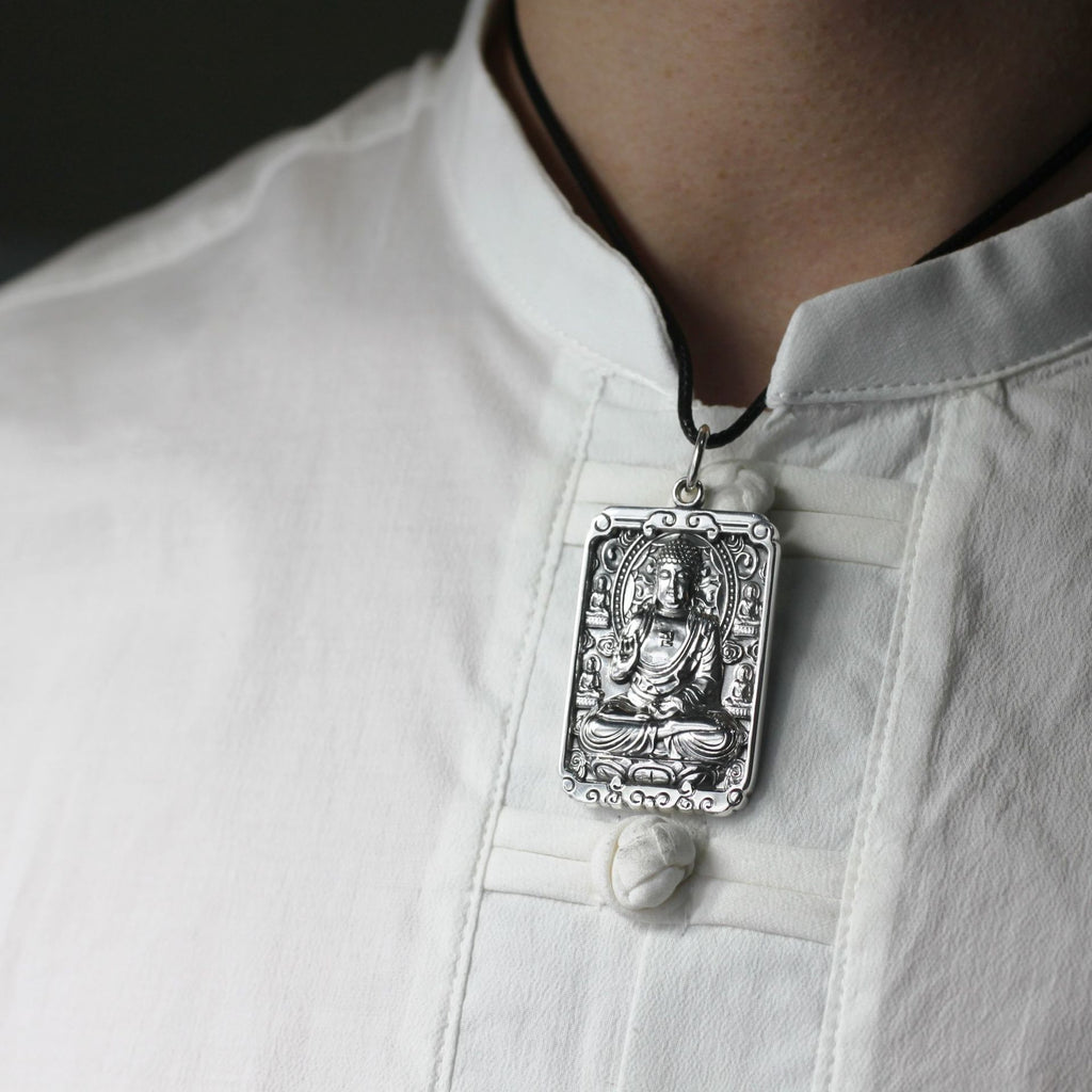 Spiritual Abacus Retro Thai Silver Square Natal Buddha Pendant