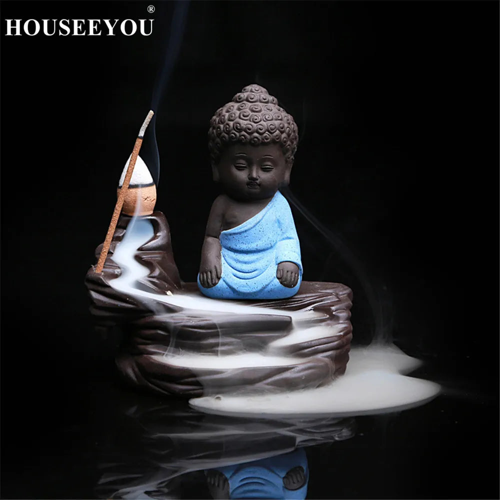 Spiritual Abacus Little Monk Backflow Incense Burner – Small Buddha Zen Aroma Censer for Home, Office, or Teahouse Decor