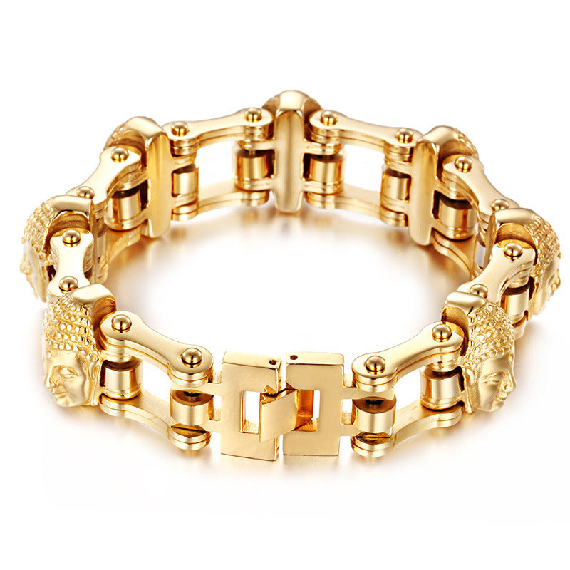 Spiritual Abacus Titanium Gold Buddha Bike Chain Bracelet for Men