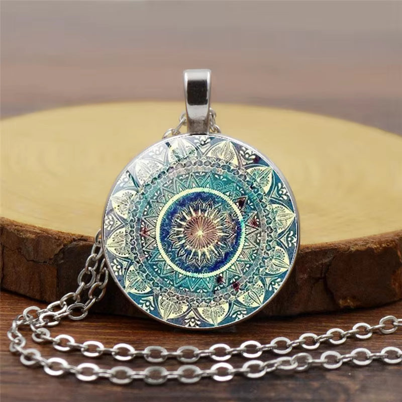 🕉️ Spiritual Abacus Mandala & Om Symbol Jewelry Set – Charm Earrings + Necklace for Women