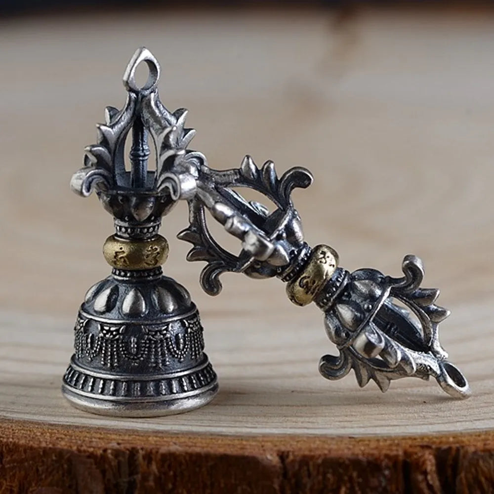 Spiritual Abacus 🕉️ S925 Pure Thai Silver Vajra & Bell Pendant – Ancient Buddhist Symbolism for Men