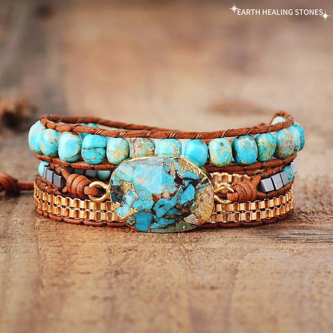 Spiritual Abacus Turquoise & Jasper Healing Wrap Bracelet – Adjustable Crystal Energy Bracelet for Protection, Balance & Inner Strength