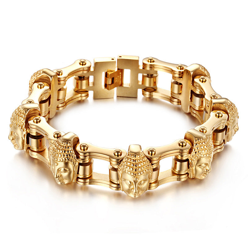 Spiritual Abacus Titanium Gold Buddha Bike Chain Bracelet for Men