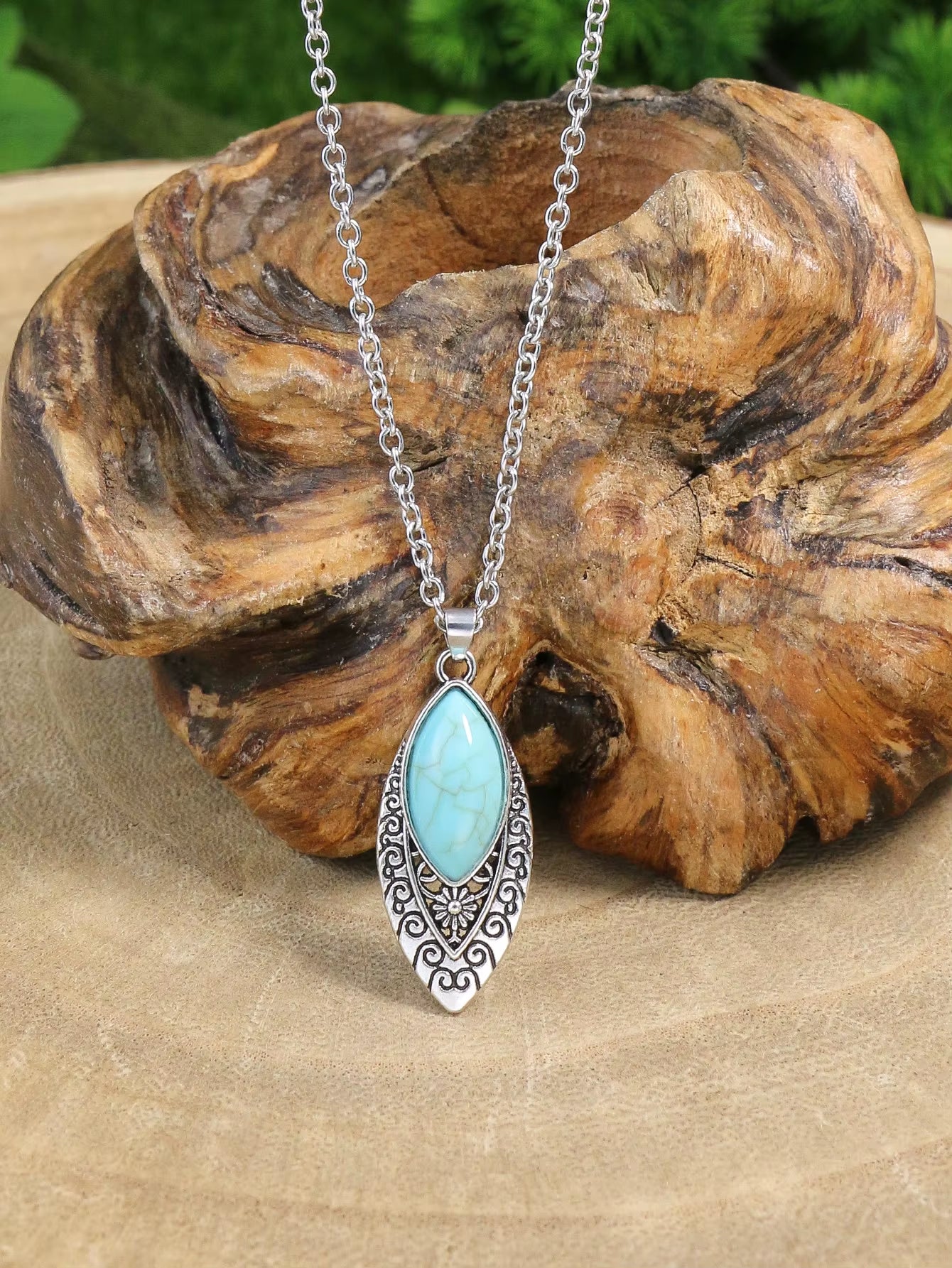 Spiritual Abacus-Ethnic Boho Turquoise Necklace & Earring Set Vintage Silver-Plated Floral Jewelry
