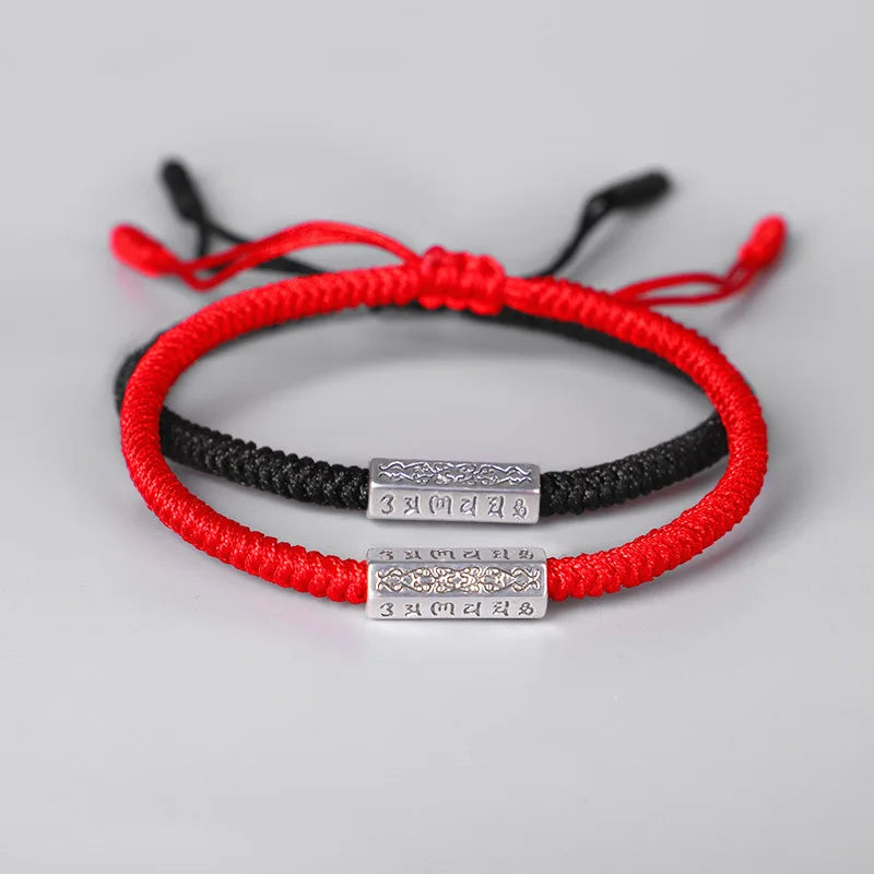 Tibetan Buddhist Hand Braided Knots Budda Thread Bracelet Women Men Carved OM Mani Padme Hum Charm Bracelets Jewelry