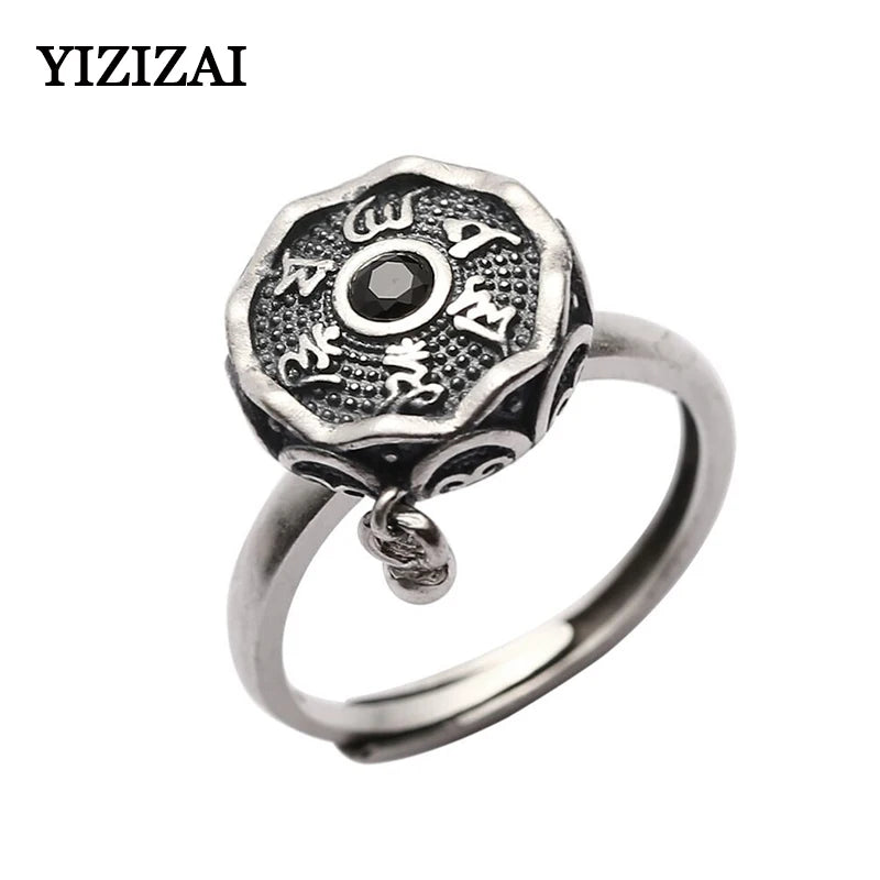 Spiritual Abacus™ Silver Prayer Wheel Ring – Tibetan OM Mantra & 7 Chakras Jewelry for Men & Women
