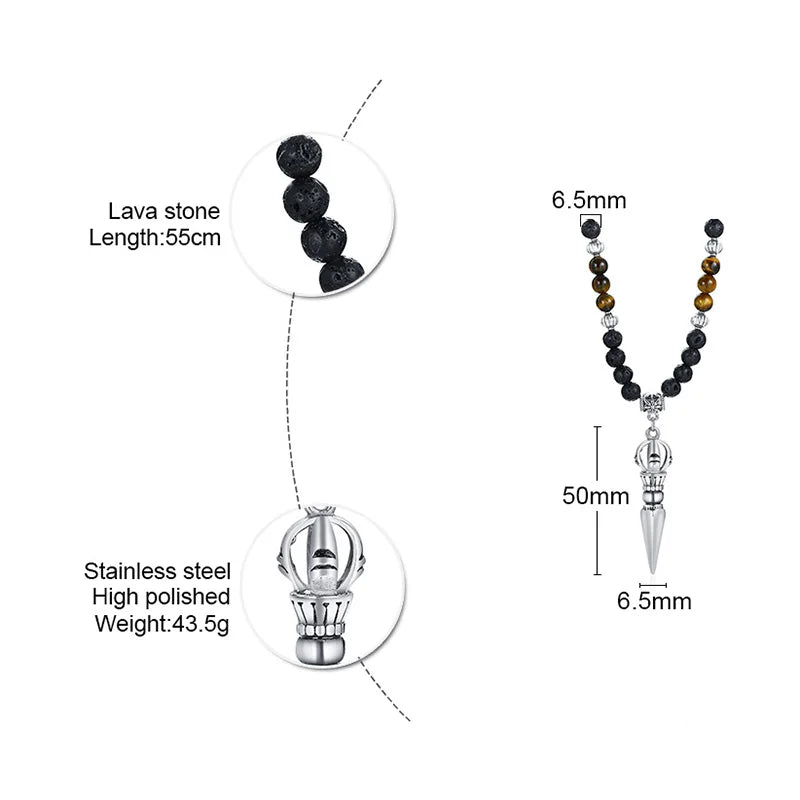 🗡️ Spiritual Abacus Tibetan Phurba Kilaya Necklace Tiger’s Eye & Lava Stone Necklace