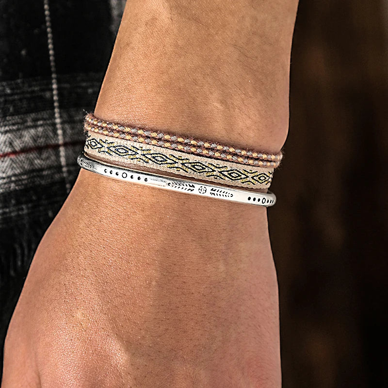 Spiritual Abacus™ Men’s Adjustable 925 Silver-Plated Bracelet – Handmade Woven Rope Chain with Tibetan Buddha Charm