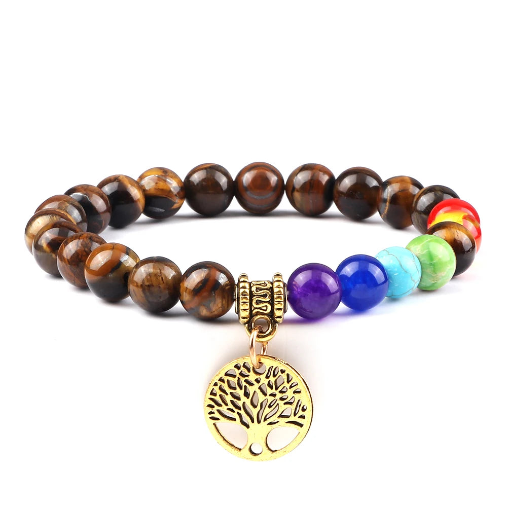 🌈 Spiritual Abacus 7 Chakra Tree of Life Bracelet Natural Stone Reiki Beads