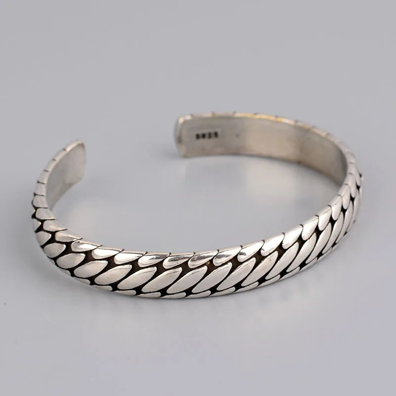 Spiritual Abacus™ Retro Oval Pattern Open Bracelet – Minimalist Silver-Tone Cuff for Women & Men