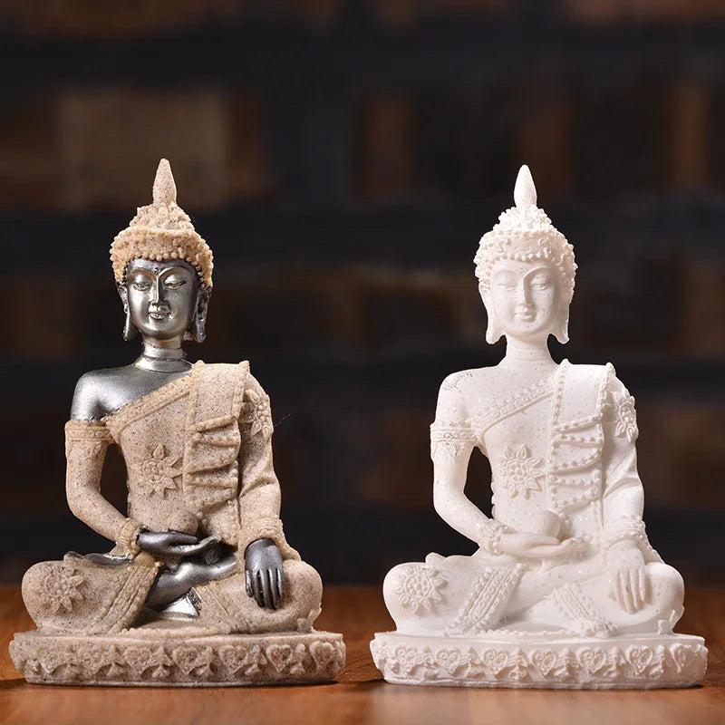 🪷 Spiritual Abacus Sandstone Buddha Statue Small Sitting Buddha Resin Sculpture