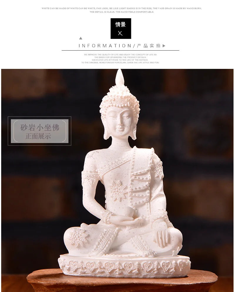 🪷 Spiritual Abacus Sandstone Buddha Statue Small Sitting Buddha Resin Sculpture