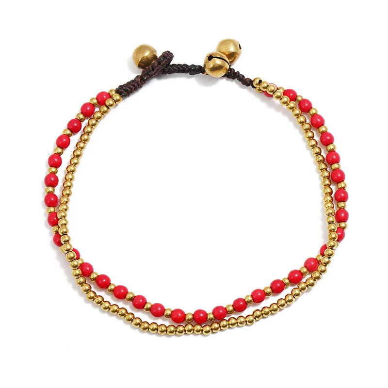 Spiritual Abacus™ Turquoise & Copper Bead Anklet – Bohemian Style Women’s Beach Jewelry with Bells