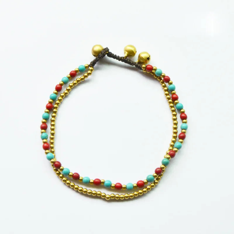 Spiritual Abacus™ Turquoise & Copper Bead Anklet – Bohemian Style Women’s Beach Jewelry with Bells