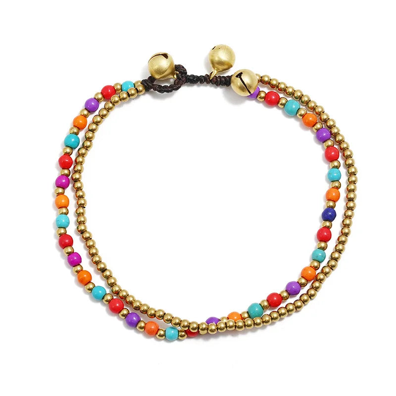 Spiritual Abacus™ Turquoise & Copper Bead Anklet – Bohemian Style Women’s Beach Jewelry with Bells