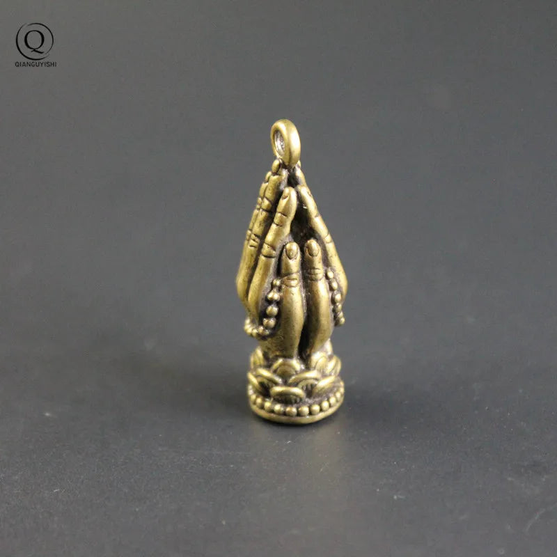 Spiritual Abacus™ Pure Copper Folded Hands Keychain – Buddha-Inspired Brass Pendant Charm for Mindful Living