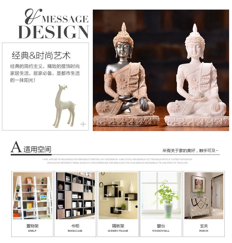 🪷 Spiritual Abacus Sandstone Buddha Statue Small Sitting Buddha Resin Sculpture