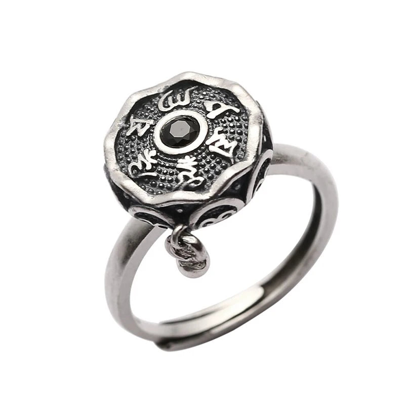 Spiritual Abacus™ Silver Prayer Wheel Ring – Tibetan OM Mantra & 7 Chakras Jewelry for Men & Women
