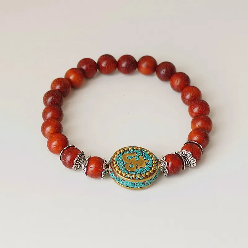 Spiritual Abacus™ Red Sandalwood OM Mala Bracelet – Tibetan Prayer Beads for Men & Women