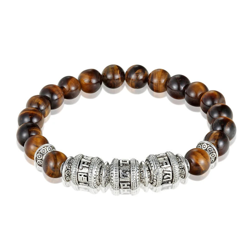 Spiritual Abacus™ Tiger Eye Mantra Beaded Bracelet – Natural Stone Unisex OM-Inspired Energy Bracelet