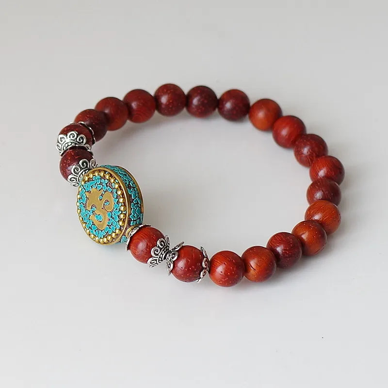 Spiritual Abacus™ Red Sandalwood OM Mala Bracelet – Tibetan Prayer Beads for Men & Women
