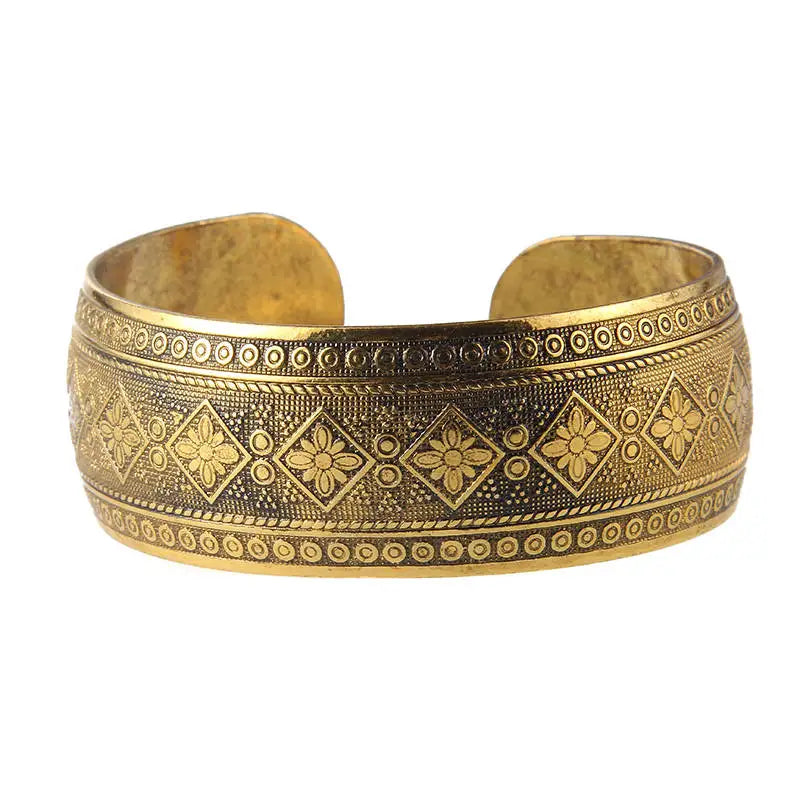 Spiritual Abacus™ Bohemian Elephant Cuff Bracelet – Vintage Tibetan Bronze Flower Carved Bangle for Women