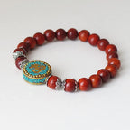 Spiritual Abacus™ Red Sandalwood OM Mala Bracelet – Tibetan Prayer Beads for Men & Women